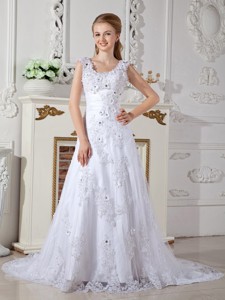 Discount Scoop Court Train Lace Appliques Wedding Dress