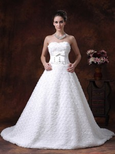 Rolling Flower Sweetheart Wedding Dress Bowknot Brush With Beading