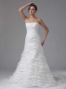 Wedding Dress Ruffled Layers And Ruched Bodice Custom Made In Bakersfield California