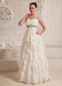 Lace And Chiffon Ruffled Pretty Wedding Dress With Brush Train