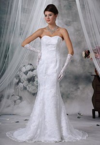 Marshalltown Iowa Lace Decorate Bodice Mermaid Court Train Sweetheart Neckline Wedding Dress For Exc