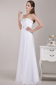 White Empire Strapless Floor-length Chiffon Beading Wedding Dress 