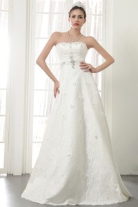 Beautiful Princess Strapless Floor-length Lace Beading Wedding Dress