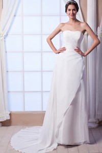 The Brand New Style Column / Sheath Strapless Court Train Chiffon Sequins Wedding Dress 