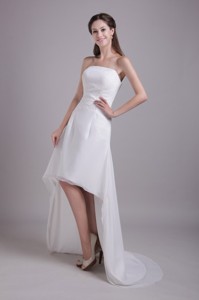 White Princess Strapless High-low Satin Beading Wedding Dress