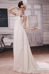 White Popular Empire Straps Wedding Dress With Beading