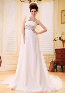 Custom Made Beaded Wedding Dress With Spaghetti Straps Watteat Train Chiffon 