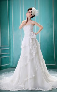 Lace Sweetheart Cathedral Train Empire Organza Wedding Dress