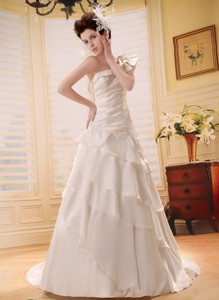 Custom Made Ruffled Layers One Shoulder Wedding Dress Chapel Train