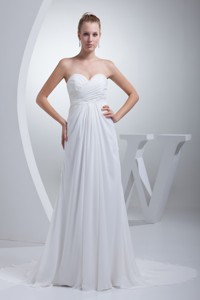 Empire Court Train Sweetheart Bridal Dress With Diamonds And Ruching