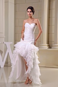 High Low Ruffled Layers Ruching Sweetheart Wedding Dress In White