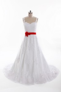 Classical A Line Straps Wedding Dress With Belt And Appliques