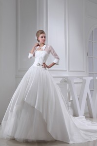 Beading Ball Gown Strapless Cathedral Train Wedding Dress 