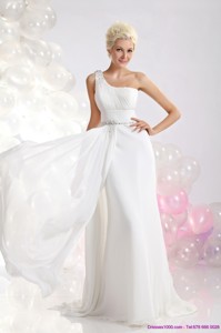 White One Shoulder Wedding Dress With Ruching And Beading