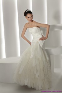 Strapless Ruffles And Appliques White Wedding Dress