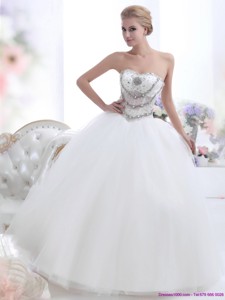 Pretty White Sweetheart Wedding Dress With Rhinestones