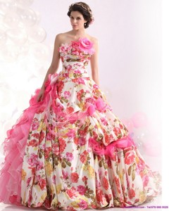 Ruffles Multi Color Bridal Gown With Brush Train
