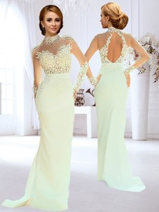Modern High Neck Column Apple Green Wedding Dress with Beading and Lace 
