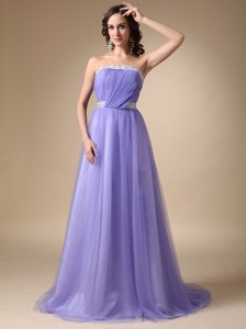Lilac Strapless Brush Train Taffeta And Tulle Beading Prom Celebrity Dress