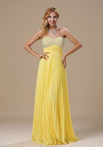 Yellow And Beaded Decorate Bust Prom Dress With Pleat Sweetheart