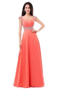 Perfect Straps Beaded Prom Dress With Cap Sleeves