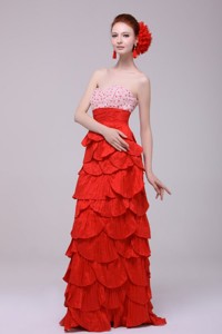 Wonderful Column Sweetheart Red Floor-length Prom Dress With Beading