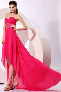 Brand New Empire Sweetheart Hot Pink High-low Beading Chiffon Prom Dress