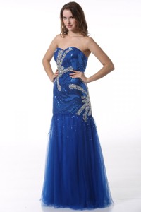 Column Sweetheart Blue Prom Dress with Beading and Sequins