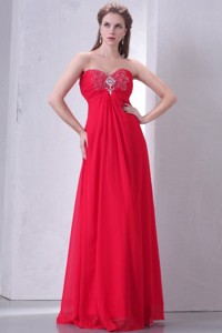 Beaded Decorate Brust Sweetheart Empire Chiffon Prom Dress in Red