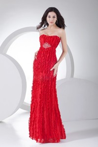 Beading Red Chiffon Prom Dress For Formal Evening Ankle-length