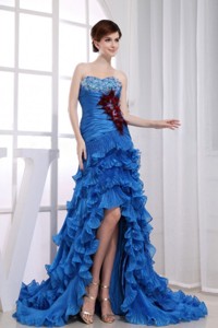 Beading Mermaid Sweetheart Prom Dress Organza High-low Royal Blue