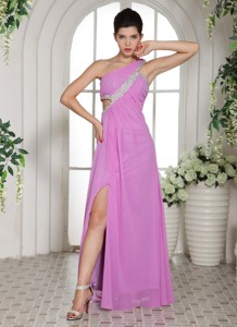 Custom Made Slit Lavender One Shoulder Prom Celebrity Dress With Ruch And Beading In New Hampsh