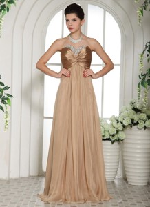 Champagne Chiffon Sweetheart Ruched Decorate Bust And Ruch Evening Celebrity Dress With Red