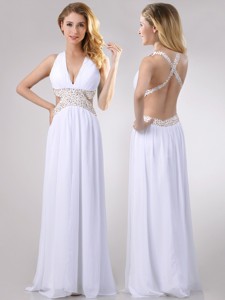 Beautiful Deep V Neckline Prom Dress with Beaded Decorated Criss Cross