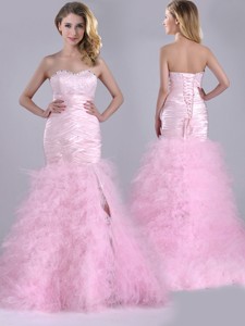 Luxurious Ruffled Taffeta and Tulle Prom Dress with Beading and Sequins
