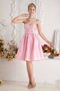 Baby Pink Sweetheart Short Prom Dress Taffeta Beading Knee-length
