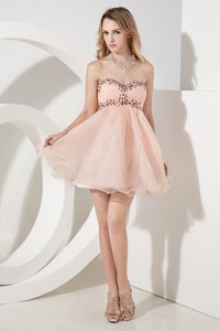 Baby Pink Princess Sweetheart Beading Short Prom Dress Mini-length Organza