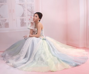 Bowknot Beading Multi-color One Shoulder Princess Organza Prom Dress