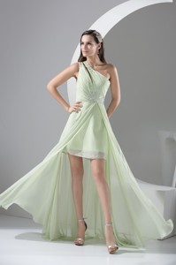 Beaded Single Shoulder High Low Prom Dress In Apple Green