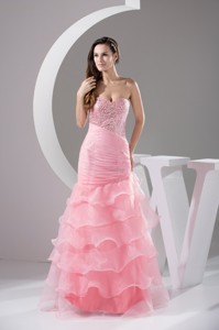 Sequins And Beading Decorated Bodice Prom Dress With Ruffled Layers