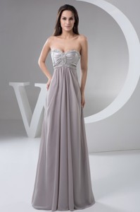 Beading and Ruches Accent Floor-length Gray Prom Evening Dress