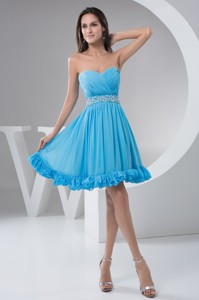 Ruched And Beaded Prom Holiday Dress In Aqua Blue