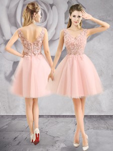 Hot Sale V Neck Applique Short Prom Dress in Baby Pink