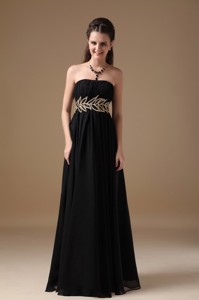 Black Empire Strapless Floor-length Chiffon Beading Prom Dress