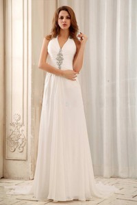 Empire Beaded Decorate Halter Low Price Weding Dress With Chiffon For Wedding Party 