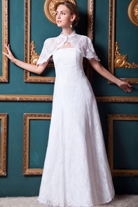 Beauty Column Strapless Floor-length Lace Wedding Dress 