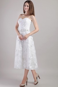 Elegant Princess Sweetheart Ankle-length White Appliques And Beading Wedding Dress