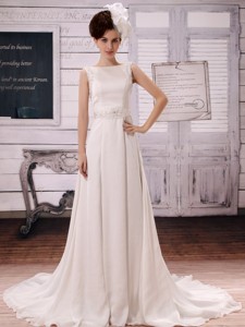 Beaded Decorate Bateau Neckline Wedding Dress With Court Train In Copper Center 