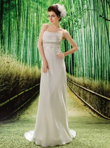 Appliques Decorate Waist Spaghetti Straps V-back Modern Hottest Wedding Dress 