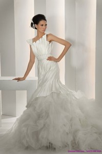 Gorgeous Asymmetrical A Line Wedding Dress With Ruching And Ruffles